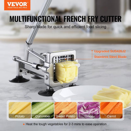 VEVOR French Fry Cutter, Potato Slicer with 1/2", "3/8", "1/4 Stainless Steel Blades, Manual Potato Cutter Chopper with Suction Cups, Great for Potato, French Fries, Cucumber, Vegetables, Carrot