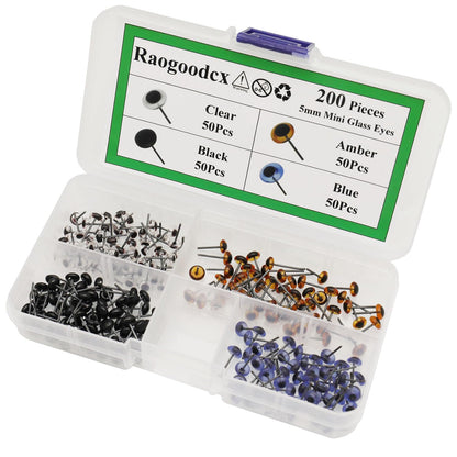 200pcs Mini Glass Black/Blue/Amber/Clear Eyes Kits for Teddy Puppets Dolls Wool Felting Crafts