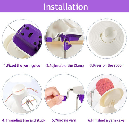 Yarn Ball Winder, Yarn Winder Knitting Set Hand Operated Ball Winder with Tabletop Clamp for Yarn Storage (22) (Purple)