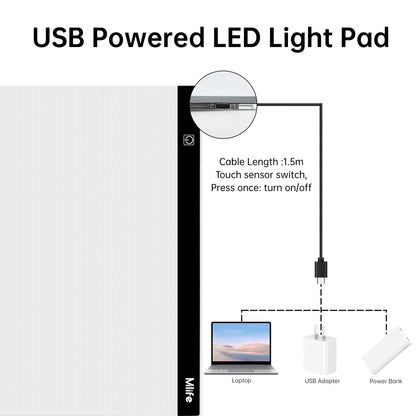 Mlife A3s Diamond Art Painting Light Board with 3 Adjustable Brightness Tracing Light Box, USB Powered LED Light Pad Diamond Art Accessories for Drawing, Sketching, Animation