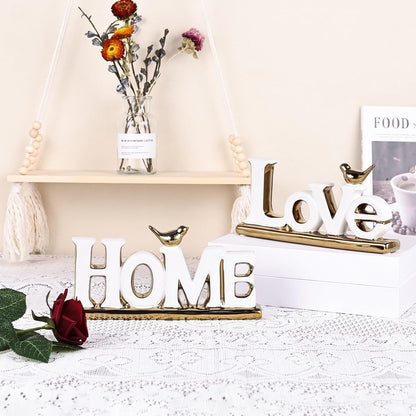 Love Sign, White & Gold Room Decor, Knick Knack Shelf, Gold Bird, Boho Bookshelf, Abstract Statue, For Living Room