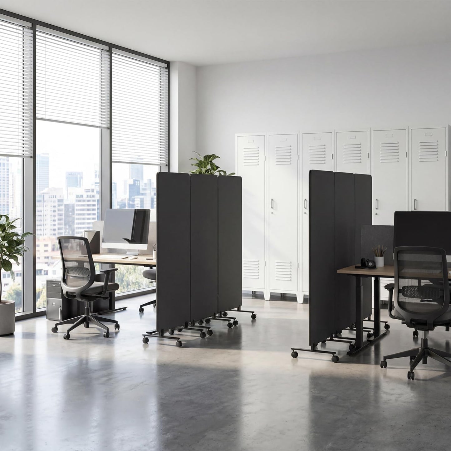 Room Divider with Wheels 72x66 Inch, 3 Panel Folding Privacy Screen, Portable Sound Proof Partition Wall for Office Studio School Hospital, Freestanding Temporary Wall on Casters, Dark Grey