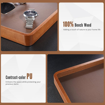 ProCase Wooden Valet Tray for Men, Wood Catch-All EDC Organizer, Nightstand, Entryway Bedside Dump Holder, for Wallets, Keys, Watches, Phones, Loose Change, Trinkets -DarkBrown