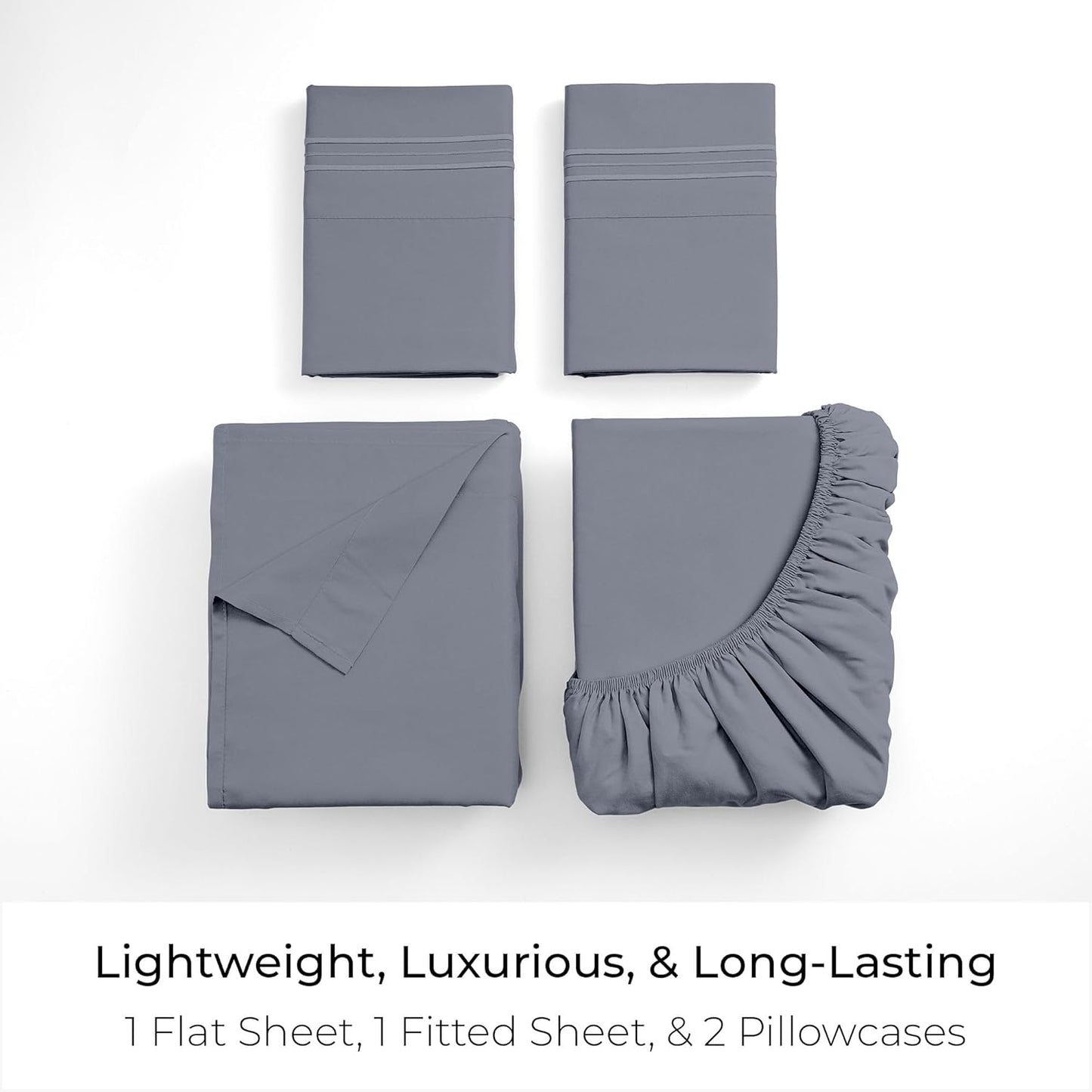 Mellanni King Sheets Set - 4 PC Hotel Luxury Bedding | Extra Soft, Cooling, Wrinkle-Resistant (King, Mineral Gray)