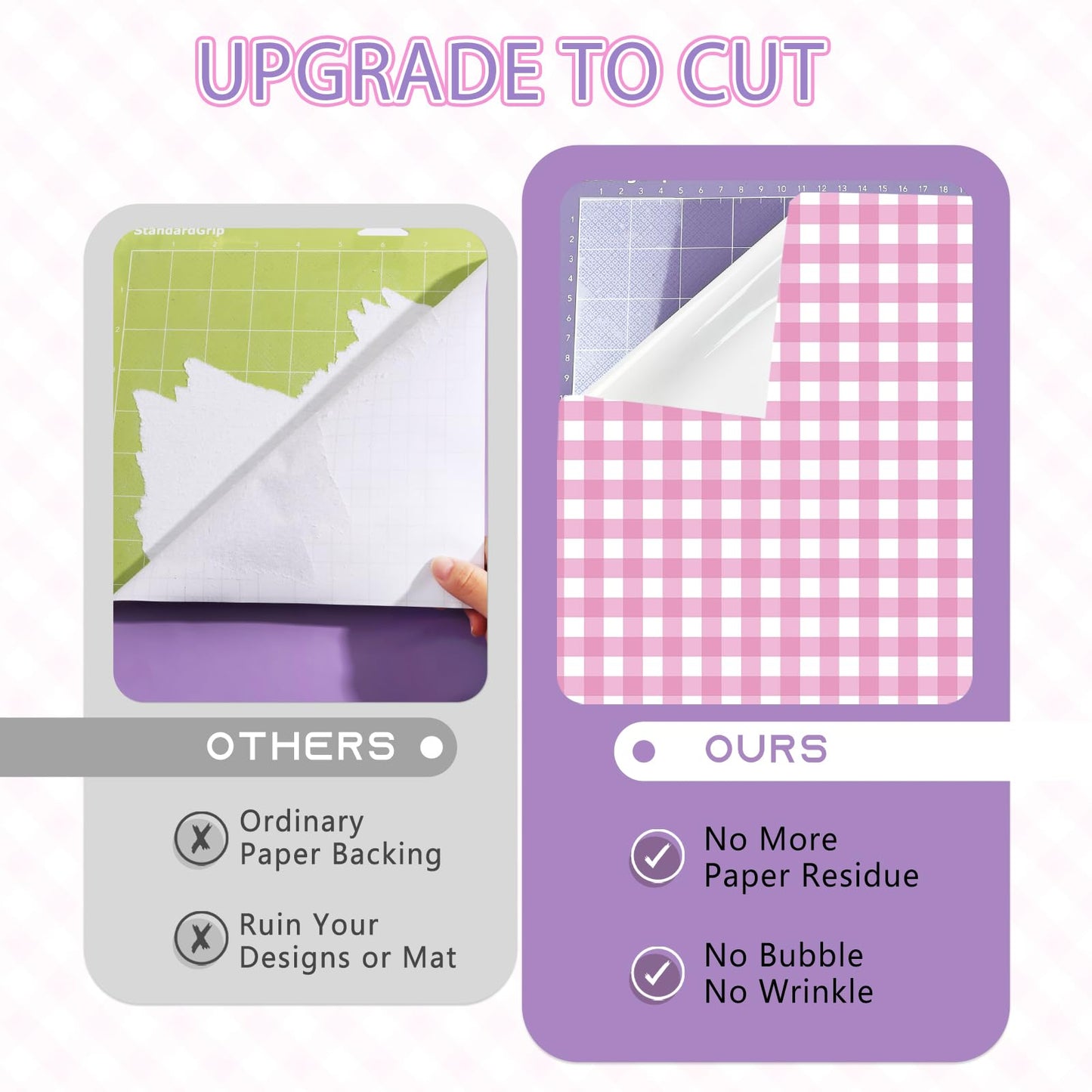 Tintnut Plaid Permanent Adhesive Vinyl - 12 Sheets 12''x10'' Pink Purple Plaid Pattern Vinyl for Cutting Machines, Waterproof Vinyl for DIY Crafts & Personalized Gifts