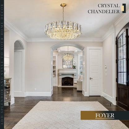 XIAOQIWU 31.5" Gold Crystal Chandeliers Modern3-Tier Luxury Crystal Pendant Light Ceiling Pendant Lighting for Dinning Room Living Room Foyer