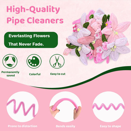 CITYBAN 400PCS Pipe Cleaners Craft,5 Assorted Pipe Cleaner Flower Kit,Kit with Floral Wires, Gardening Tape, Stamen, Floral & Ribbon, Pipe Cleaners Bulk,Ideal for DIY Projects