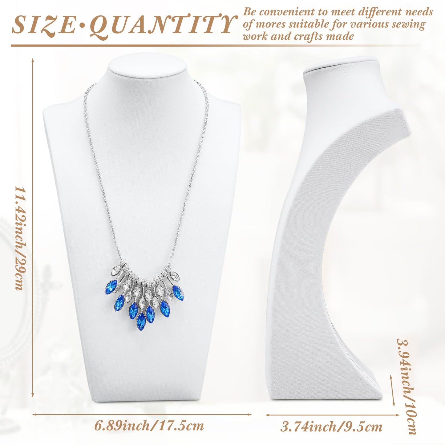 Kigley 3 Pcs Velvet Jewelry Display Bust Necklace Display Stand Necklace Mannequin Holder Stands for Selling Trade Shows Props (White)