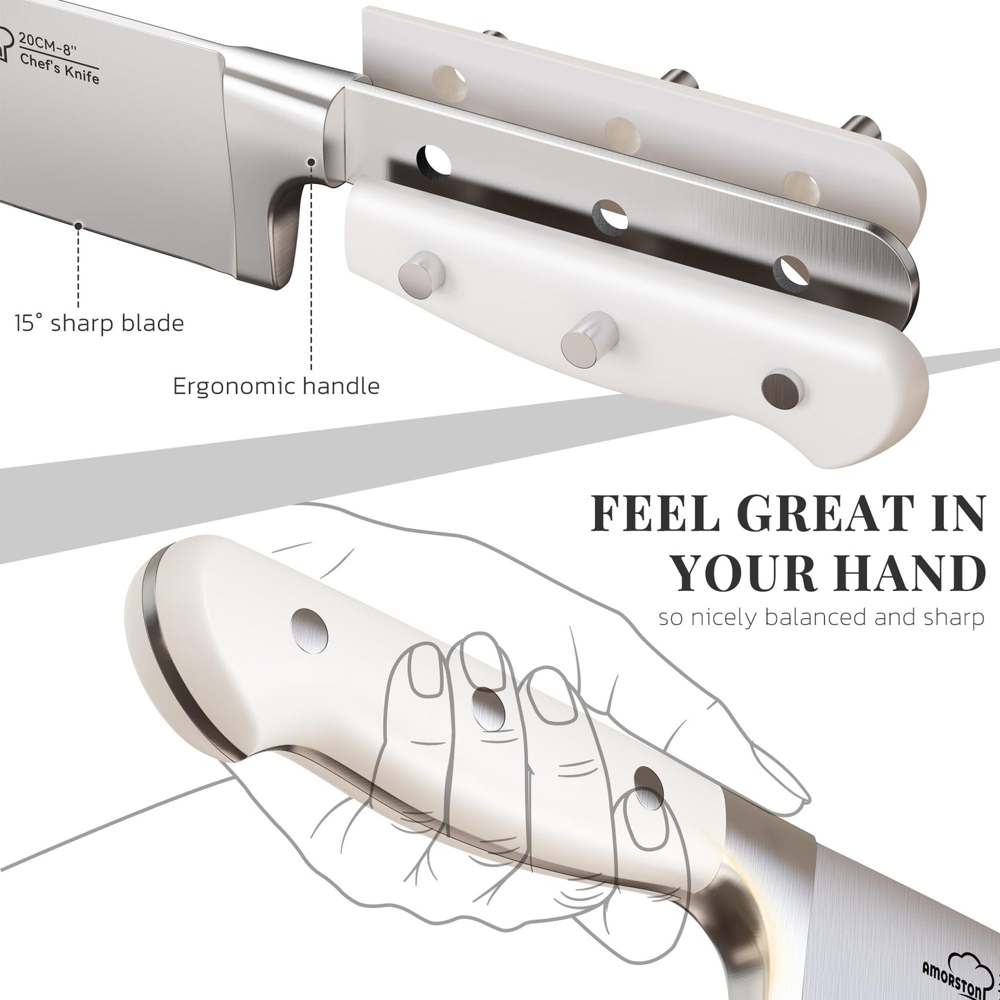 Knife Set, Kitchen Knives Set with Block and Sharpener 14 Pcs Full Tang Knives German Stainless Steel Dishwasher Safe Kitchen Utensils Set with Ergonomic Handle Gifts for Women