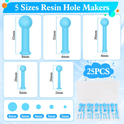 25 PCS Hole Maker for Resin - 5 Sizes(2/3/4/6/8mm), AHIER Suction Silicone Holes Tools Without Drilling for Epoxy & UV Resin Molds Tools for Making Jewelry, Keychain, Earring, Pendant DIY Craft
