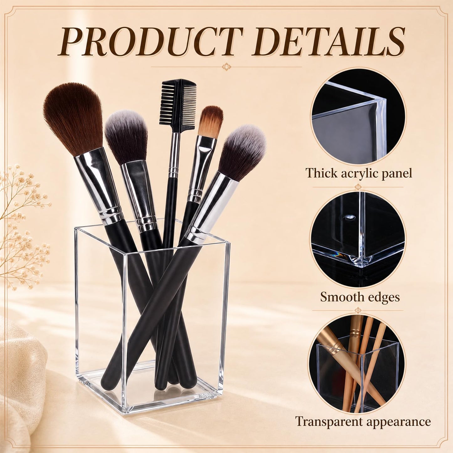 Wovnet 50 Pack Clear Acrylic Pencil Pen Holder Cup Square Makeup Brush Storage Organizer Bookmark Hairbrush Fork Holder 2.6 x 2.6 x 3.5 Inch Desktop Stationery Organizer Accessories for Office Home