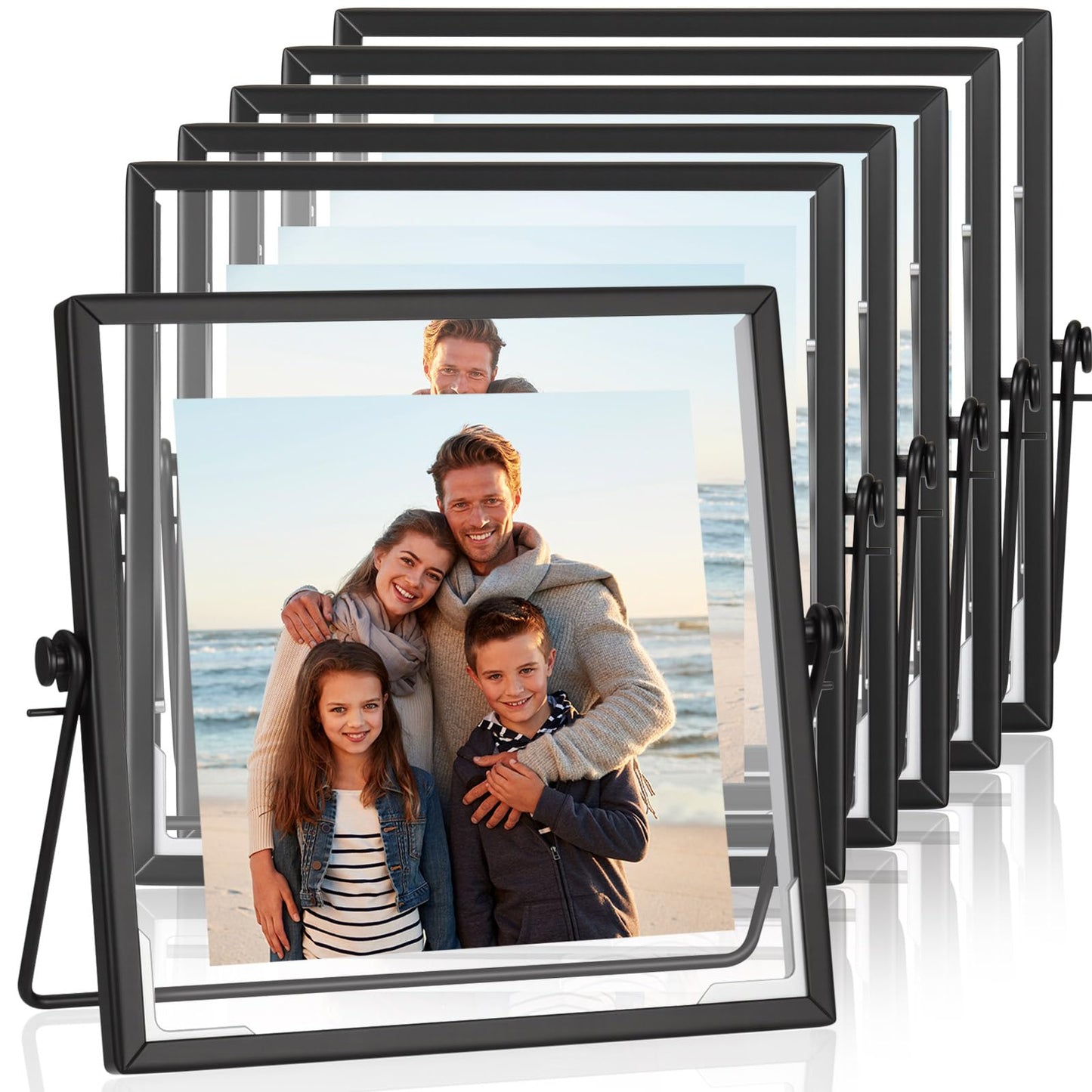 Amyhill Set of 6 Metal Picture Frames Vintage Minimal Ornate Floating Frames 4 x 4 Inches Photo Antique Easel Stand Vertical Glass Holder for Pictures Photos Desk Tabletop Display(Black)