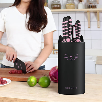 Cute Kitchen Knife Set, 5-Piece Non-Stick Knives with Detachable Block & Scissors, Sharp Kitchen Knives for Home