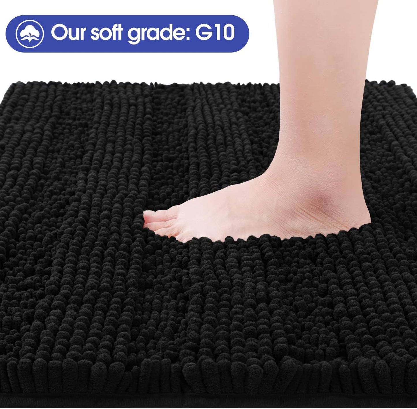 Striped Black Bathroom Rug Mat 17"x24", Ultra Soft Non Slip Chenille Bath Rugs for Bathroom Bedroom Kitchen Shower