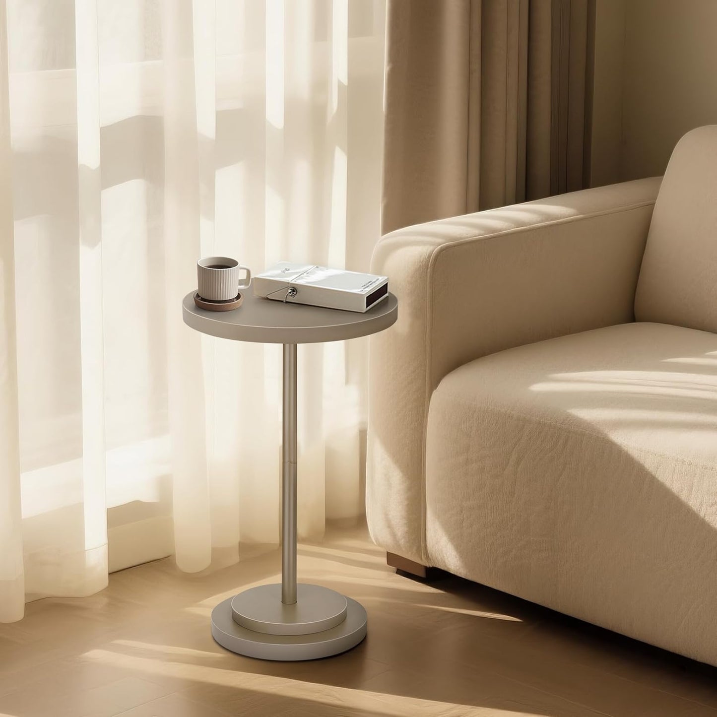 OMTIVORLEX Drink Table, Small Pedestal Side Tables for Small Spaces, Wood Round Martini Table for Outdoor, Living Room
