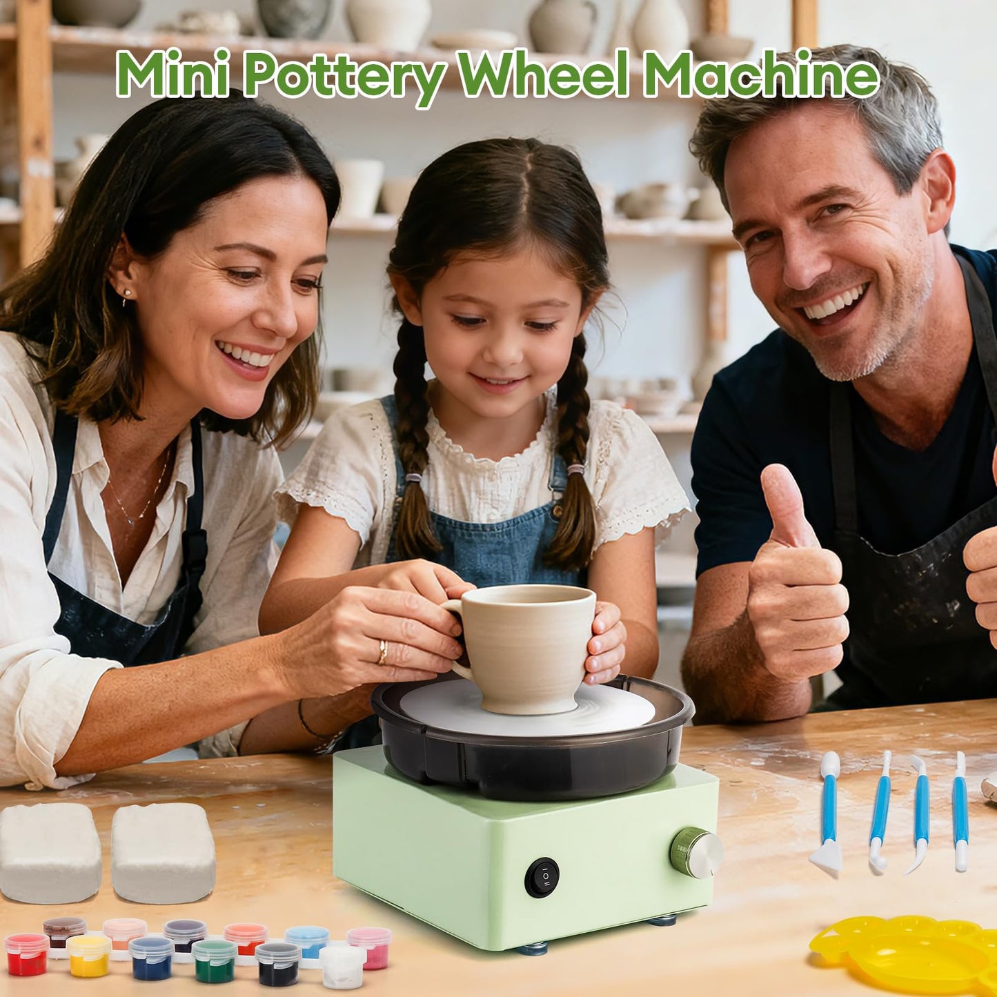 Pottery Wheel - Mini Pottery Wheel kit with 18PCS Pottery Tools, 6" Turntable Bidirectional Rotation Electric Ceramic Wheel, Birthday Christmas Gifts for Adults, Beginners, Teens