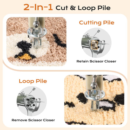BESGEER Cordless Rug Tufting Gun with Carpet Trimmer Kit, Tufting Gun Starter Kit with 2pcs 4.0Ah Batteries，2 in 1 Cut Pile and Loop Pile Tufting Gun