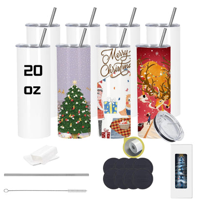 Stvyar 20oz Flat edge sublimation tumblers ，White skinny insulated Sublimation tumbler Straight Cups with Individual Gift Box, Silicone Bottom Polymer Coating for Heat Transfer (8, white)