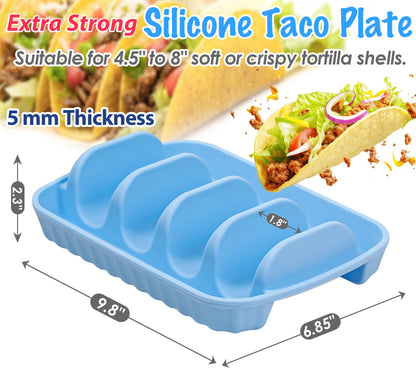 Webake 3 Packs Extra Strong Silicone Taco Holder 5mm Thickness, BPA Free & Macrowave Safe, 9.8" Large Reusable Divided Taco Plates, Effortlessly Portable & Dishwasher-Safe