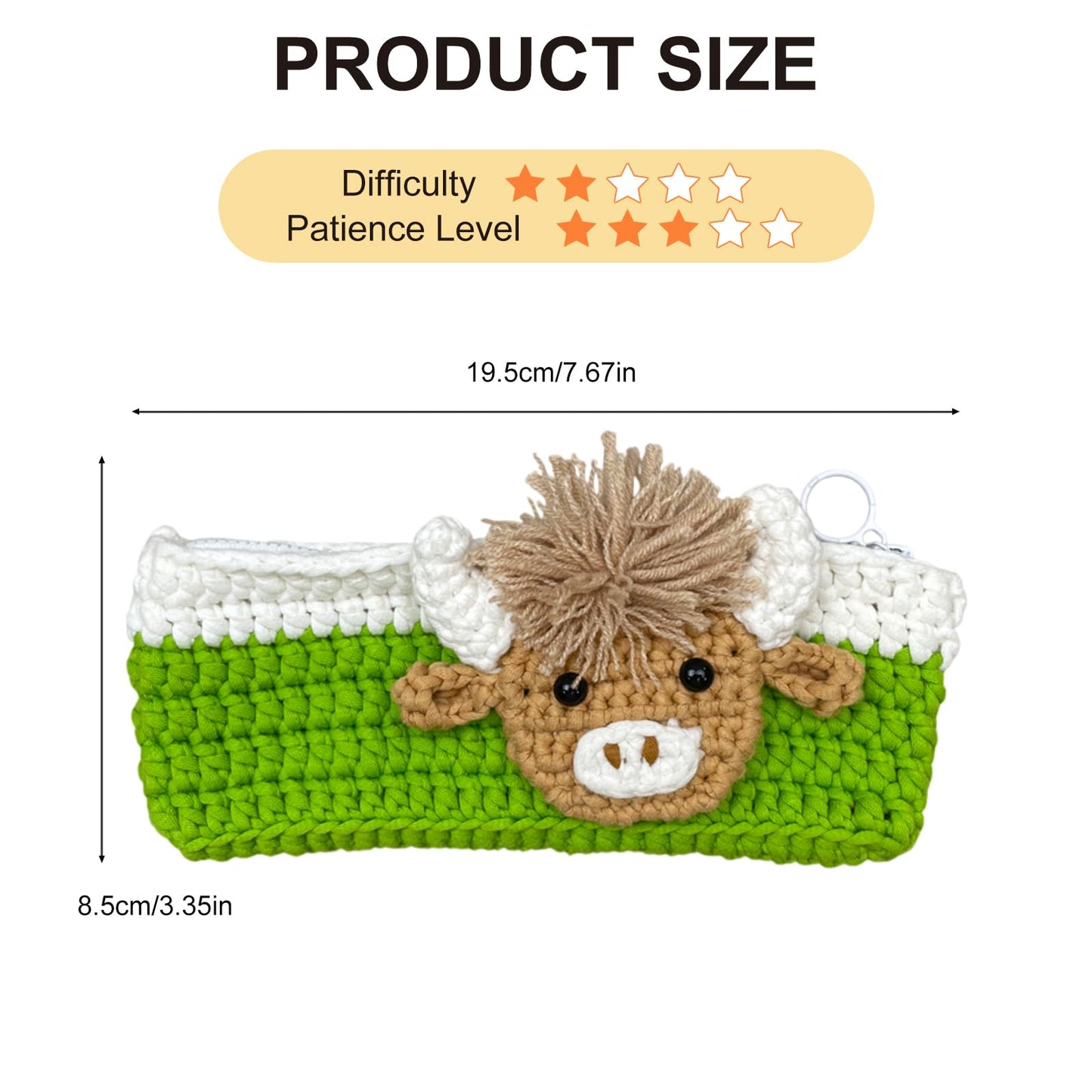 Highland Cow Crochet Kit for Beginners, Learn to Crochet Pencil Bag Starter Set with Video Tutorial & Crocheting Manual, Easy Yarn Knitting Kit for Adult, DIY Amigurumi Birthday Xmas Gift Idea