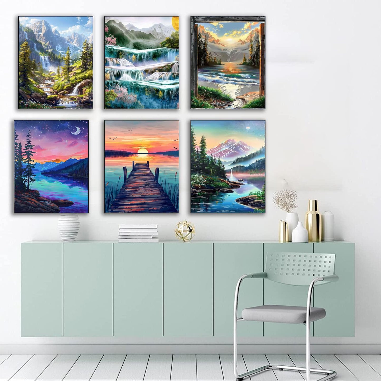 EWJRNSF 6 Pack 5D Diamond Painting Kits for Adults, Landscape Diamond Arts Kits Diamond Art Sets,Gem Painting by Number Kits for Adults Beginners Home Wall Decor 11.8x15.7 Inches
