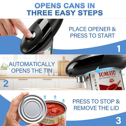 Automatic Electric Can Opener for Seniors & Arthritis, One-Touch Hands-Free Operation, Fits All Can Shapes, Smooth Edge, Battery Powered Portable Kitchen Gadget
