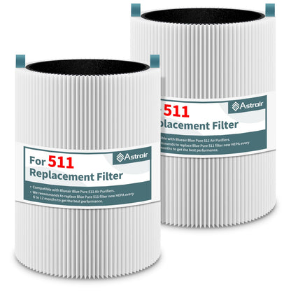 2 Pack 511 Replacement Filter Compatible with Blueair Blue Pure 511 Air Purifier, 2-in-1 H13 True HEPA Filter and Carbon Filter (Not Fit for 511 Auto)