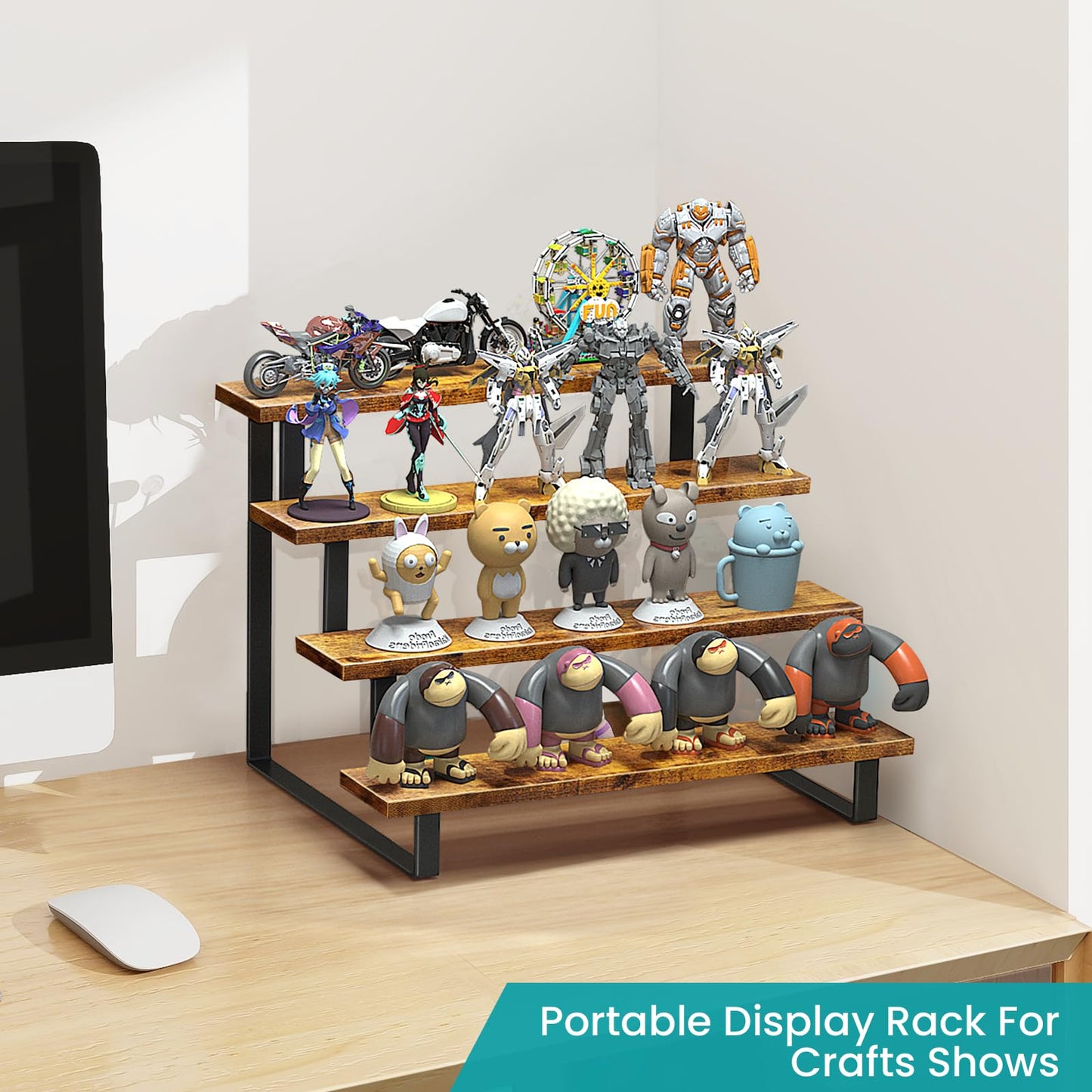 ELITEROO Wooden Display Riser Stand, Tiered Perfume and Cologne Organizer Stand, 4 Tier Spice Rack Organizer, Tabletop Display Shelf for Retail Vendor Events Craft Show Tumbler Candles, Straight
