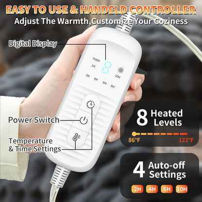 Electric Heated Blanket Throw - 50"x60" Heating Blanket Throw House Warming Gifts New Home, Ultra Soft Warm Flannel Sherpa Fast Heat,8 Heat Level 10 Hours Auto-Off ETL Certified Grey