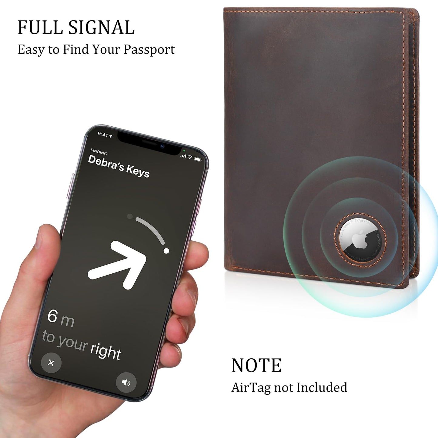 Polare Luxury RFID Blocking Leather Passport Holder Travel Wallet For Men and Women (Dark Brown with AirTag Slot)