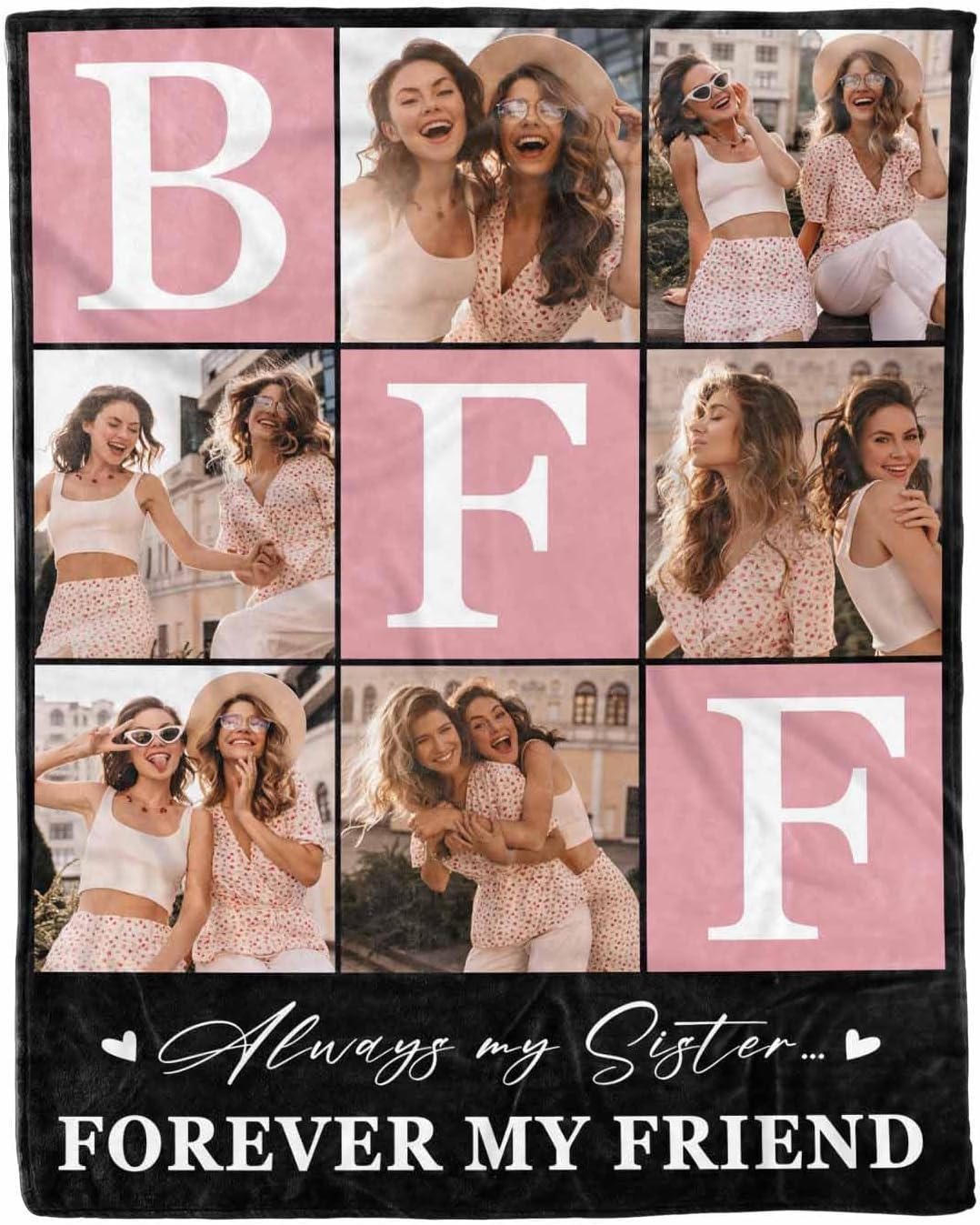 AOFUN 8 BFF Personalized Blanket with Photo and Pictures - Customized Gift for Best Friendship - Women Friends
