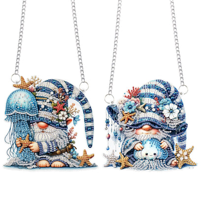 2 Pack Ocean-Themed DIY Diamond Painting Ornaments – Gnome & Jellyfish Design with Irregular Shaped Gems, 5D Acrylic Hanging Kit for Window & Wall Decor, Mosaic Craft Gift Set