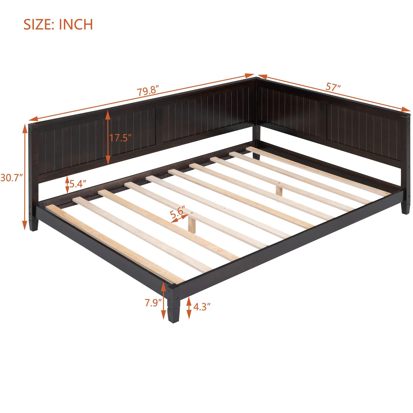 Bellemave Full Size Daybed, Wood Full Low Bed Frame with Headboard and Sideboard, Wooden Floor Sofa Bed with Slats Support for Kids Room, Bedroom, Living Room, Espresso
