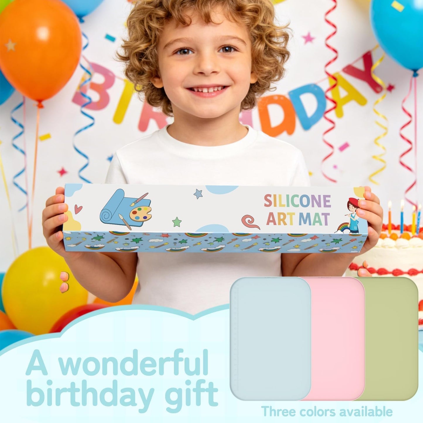 AWOKE 24"x16" Silicone Mats for Crafts with 0.7" High Edges, Large Leak-Proof Art Mat for Resin, Painting, Clay, Slime, Non-Stick & Non-Slip Table Protector for Kids & Adults, Easy to Clean (Blue)