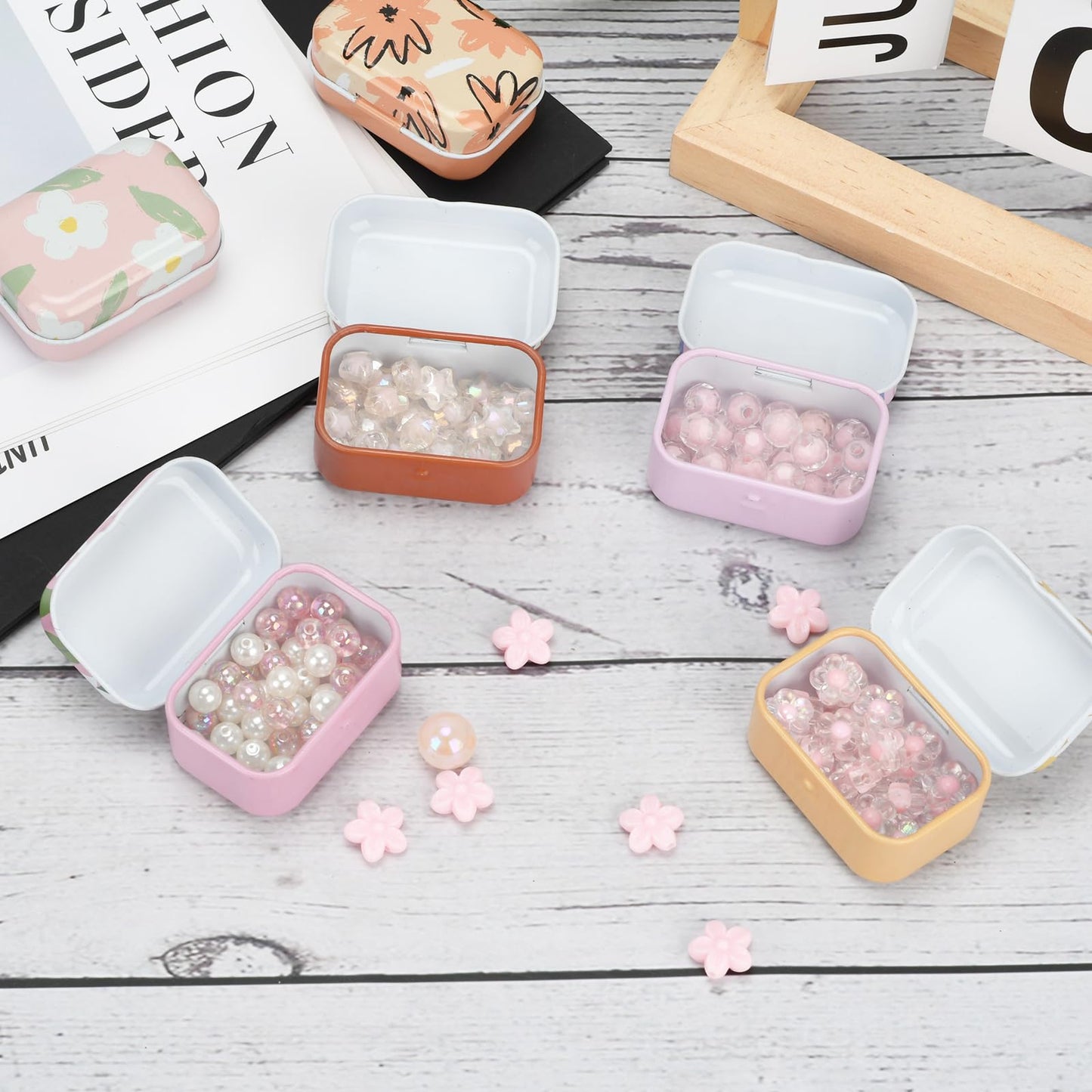 YGFRSTO 32 Pack Mini Floral Tin Boxes with Hinged Lids - Compact Storage Boxes for Small Items, Gift Wrap, Pill Cases or Mint Tins