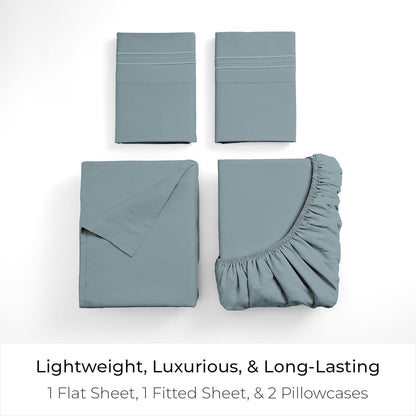 Mellanni Queen Sheets Set - 4 PC Luxury Bedding Collection - Extra Soft, Cooling, Wrinkle Resistant | Spa Blue