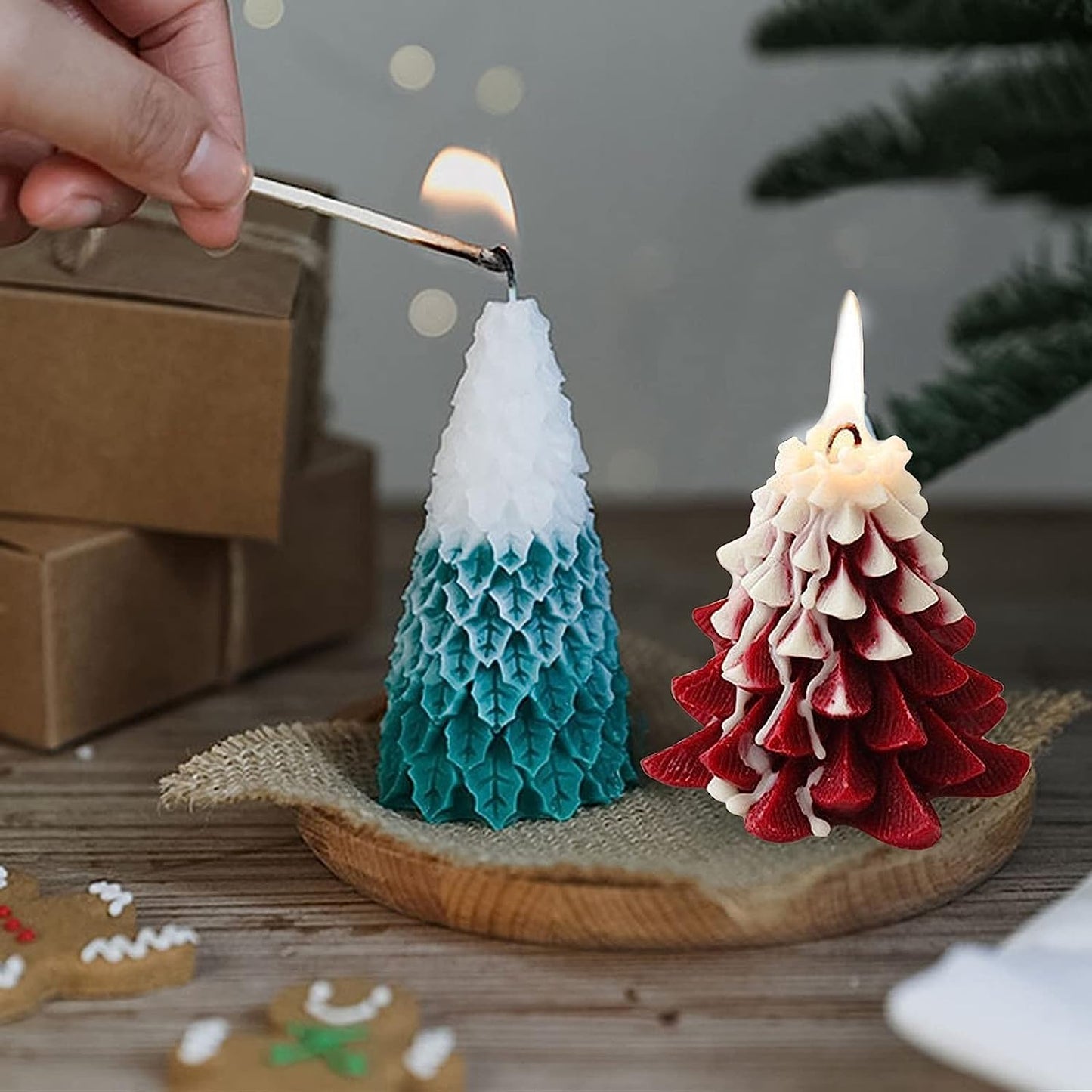 TOPYS 4PCS Christmas Tree Silicone Molds, 3D Candle Molds for Scented Candle Making Handmade Soap Bath Bomb Lotion Bar Chocolate Jello, DIY Xmas Tree Shaped Silicone Mold for Home Party Decoration
