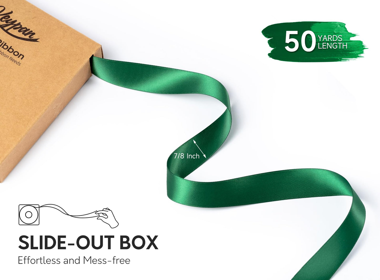 Keypan Forest Green Satin Ribbon 7/8 Inch x 50 Yards Double-Faced Ribbons for Christmas Gift Wrapping Crafts Flower Bouquet Wedding Paper Bows Invitations