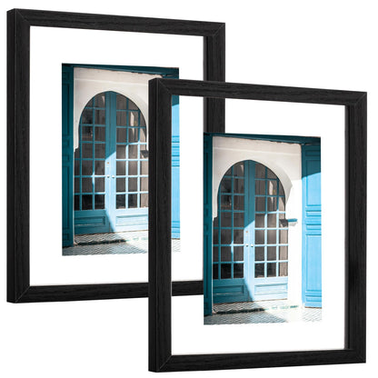 eletecpro 8x10 Floating Picture Frames with Double Real Glass Cover, Floating Display 5x7, 4x6 or Smaller Photos and Artwork, Vertical or Horizontal Wall Mount, Home Decor, Black, 2 Pack