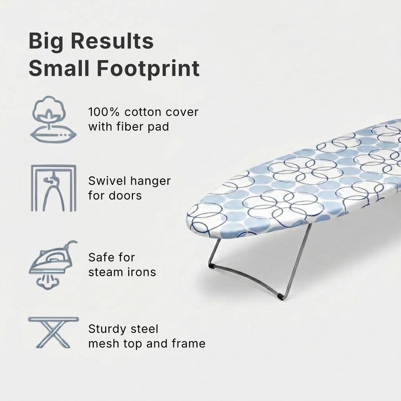 Household Essentials 122101 Small Tabletop Ironing Board with Folding Legs - Magic Rings Cover and Pad,Blue Rings