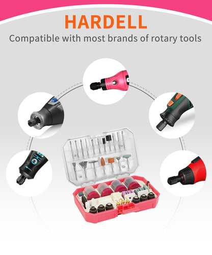 HARDELL Rotary Tool Accessories, 230pcs Power Rotary Tool Accessories Kit, 1/8"(3.2mm) Diameter Shanks, Universal Fitment for Easy Cutting, Polishing, Sanding, Carving, Grinding(Pink)