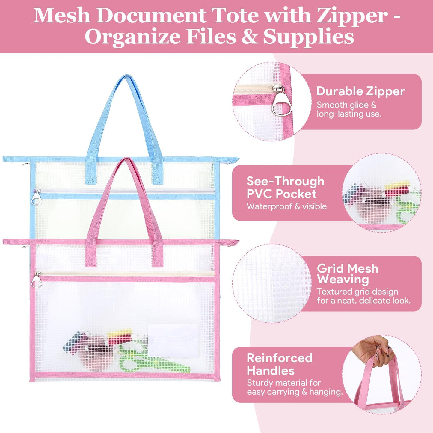6Pcs Project Bags for Quilting, 13x10" Sewing Bag for Arts and Crafts Organizer Storage, Needlepoint Bag, Large Clear Mesh Design Zipper Folder with Handle for Craft Art Supply Sewing Pattern Storage