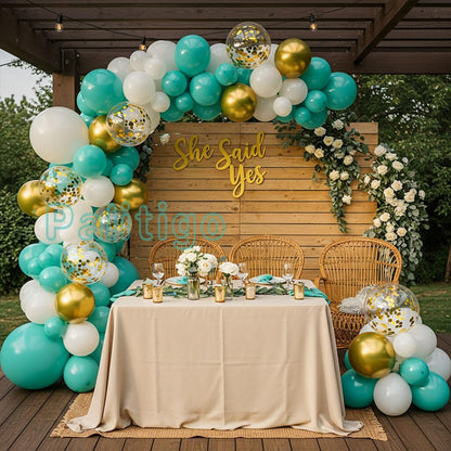 Teal Balloon Garland Kit with Gold Butterflies, Turquoise, Blue, Green, White & Gold Balloons for Party Decor