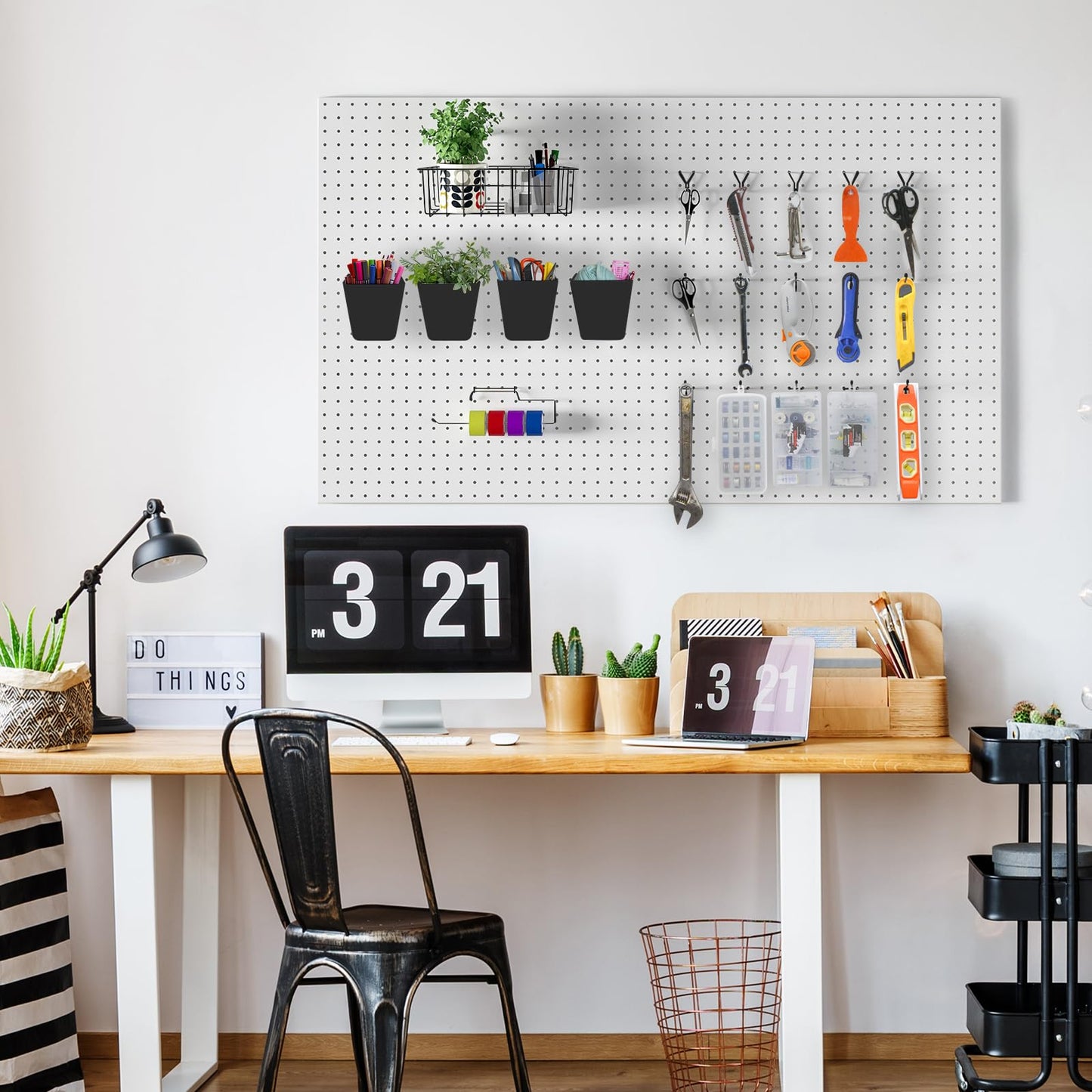 G.CORE Peg Board Organizer 21 Pack, Pegboard Accessories with Baskets Cups Hooks - 1/8" & 1/4" Peg Board Wall Tool Organizers, Utility Holders & Hangers for Garage Craft Workbench (Black & Black)