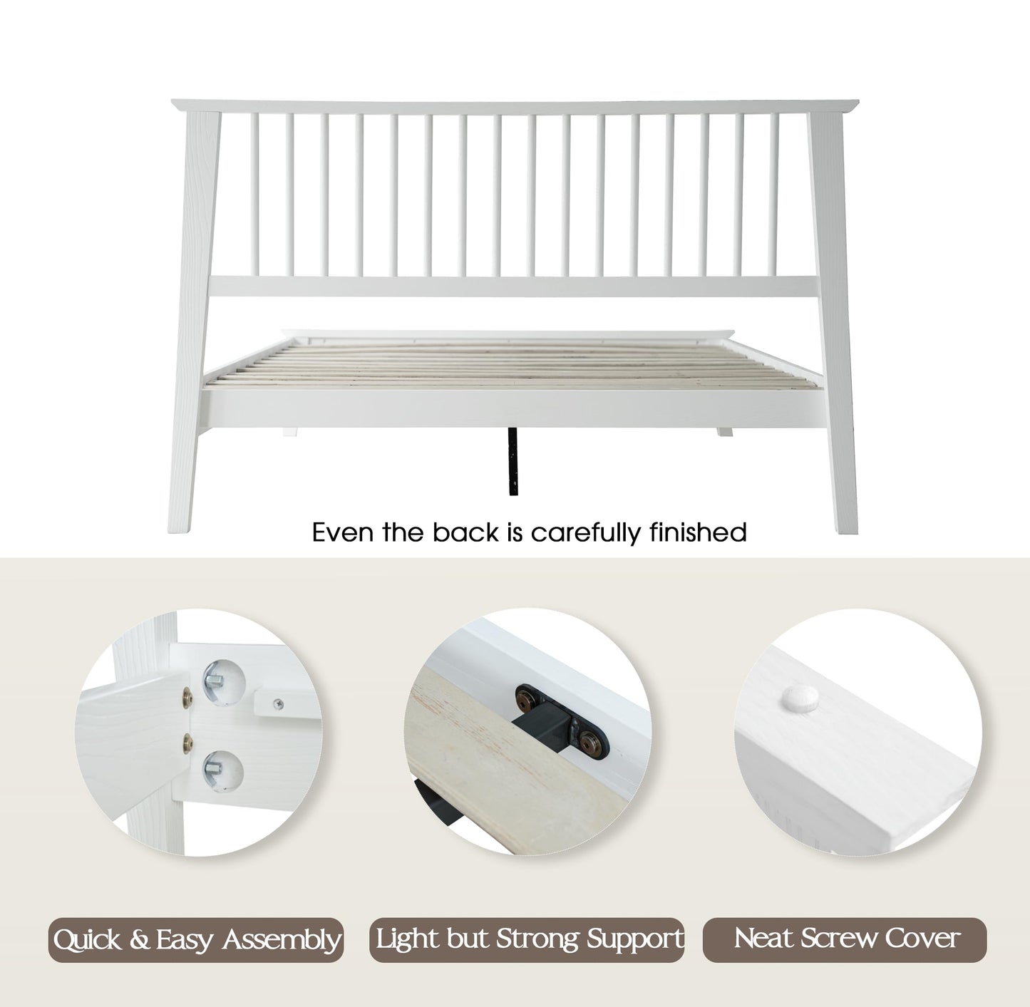 Full Size Bed Frame, Headboard & Footboard, Solid Wood Platform Bed, Anti-Slip & Noise-Free, 12 Durable Slatted Base, Centre Metal Legs, Easy Assembly, No Box Spring Needed, Pure White Finish YUF-39