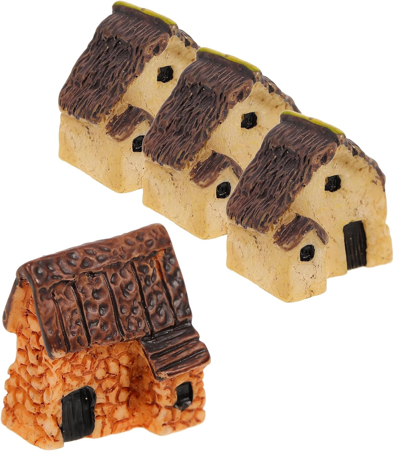 WINOMO 4PCS Miniature Gardening Landscape Micro Village Stone Houses, Thumbnail House Thatched Huts for Fairy Garden