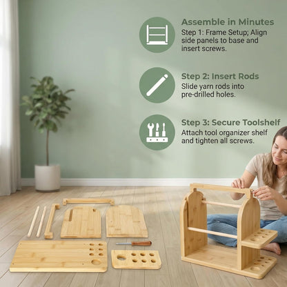 Wooden Yarn Holder with Phone Stand & Handy Tool Slot – Portable Yarn Spinner and Detachable Organizer Box for Crocheting, Knitting Projects and Yarn Storage