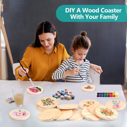 Adrattnay 64Pcs Unfinished Wood Coasters, 4" Round Wooden Coasters Tabletop Protection with Non-Slip Dot for Drinks, 9mm Blank Wood Coasters Bulk for Laser Engraving Painting Wood Burning Crafts