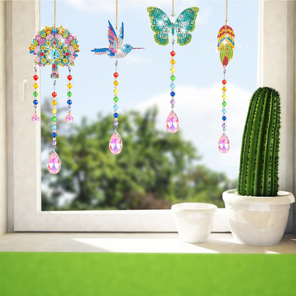 Thyle 9 Pcs Diamonds Painting Suncatcher Kit Wind Chimes DIY Diamond Kits Diamond Art Sun Catchers for Adults DIY Crafts Garden Home Decor Crystal Hanging Ornaments, 9 Styles