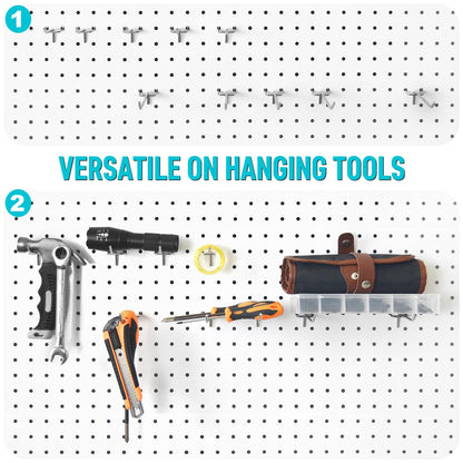 Pegboard Hooks Accessories - 62pcs 2/4/6 Inch Metal Peg Board Tool Hangers, Fits 1/8 1/4 Pegs Slots, Pegboard Wall Organizer Shelving Racks, Hanging Display Storage Holders for Garage Craft Office